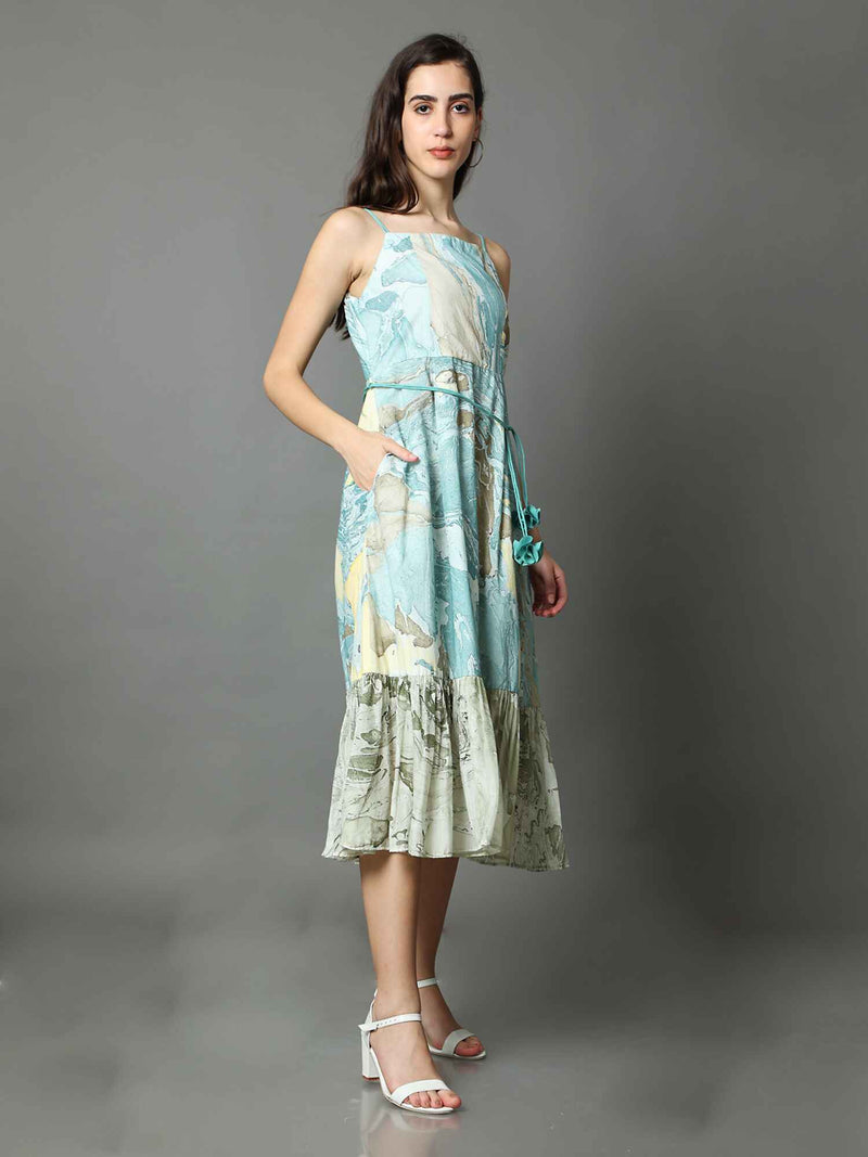 'Isabella' Marble-dyed Vegan Silk Frill Dress