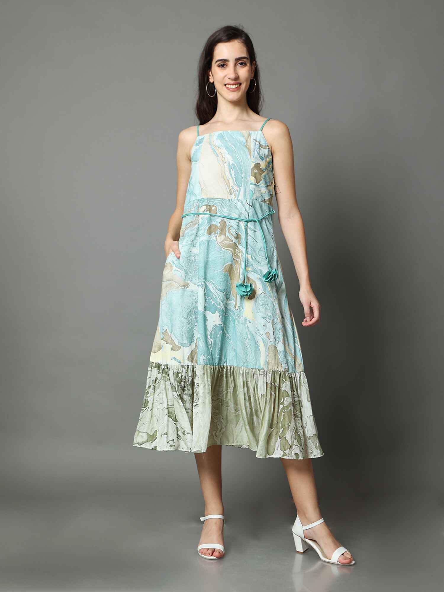 'Isabella' Marble-dyed Vegan Silk Frill Dress
