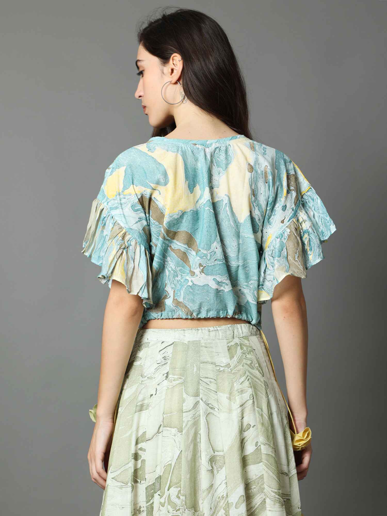 'Moana' Marble-dyed Pure Cotton Frill Top