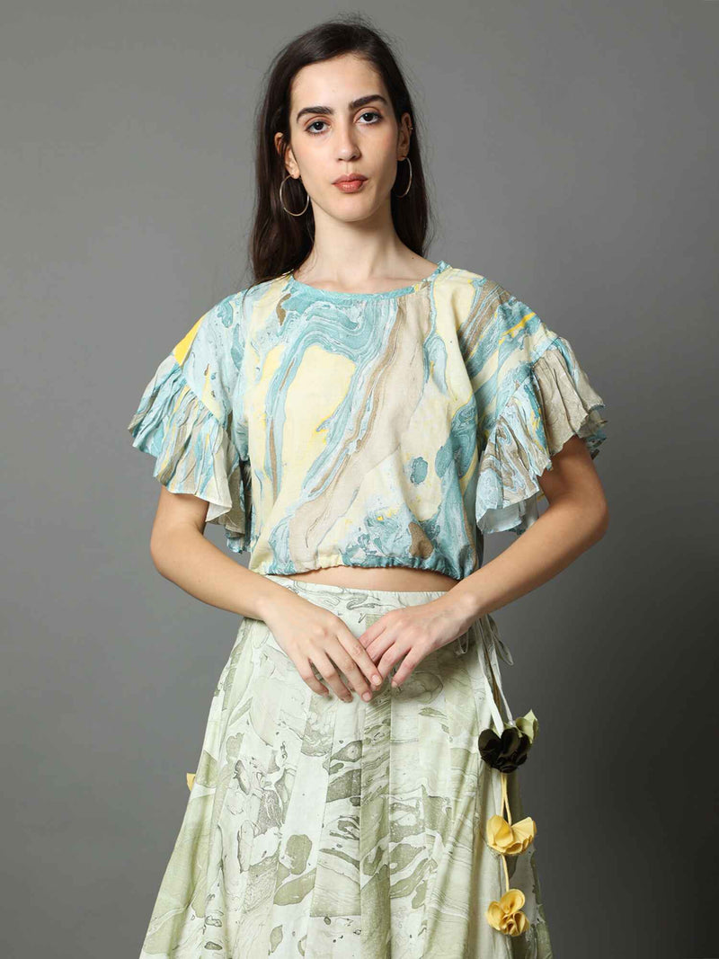 'Moana' Marble-dyed Pure Cotton Frill Top