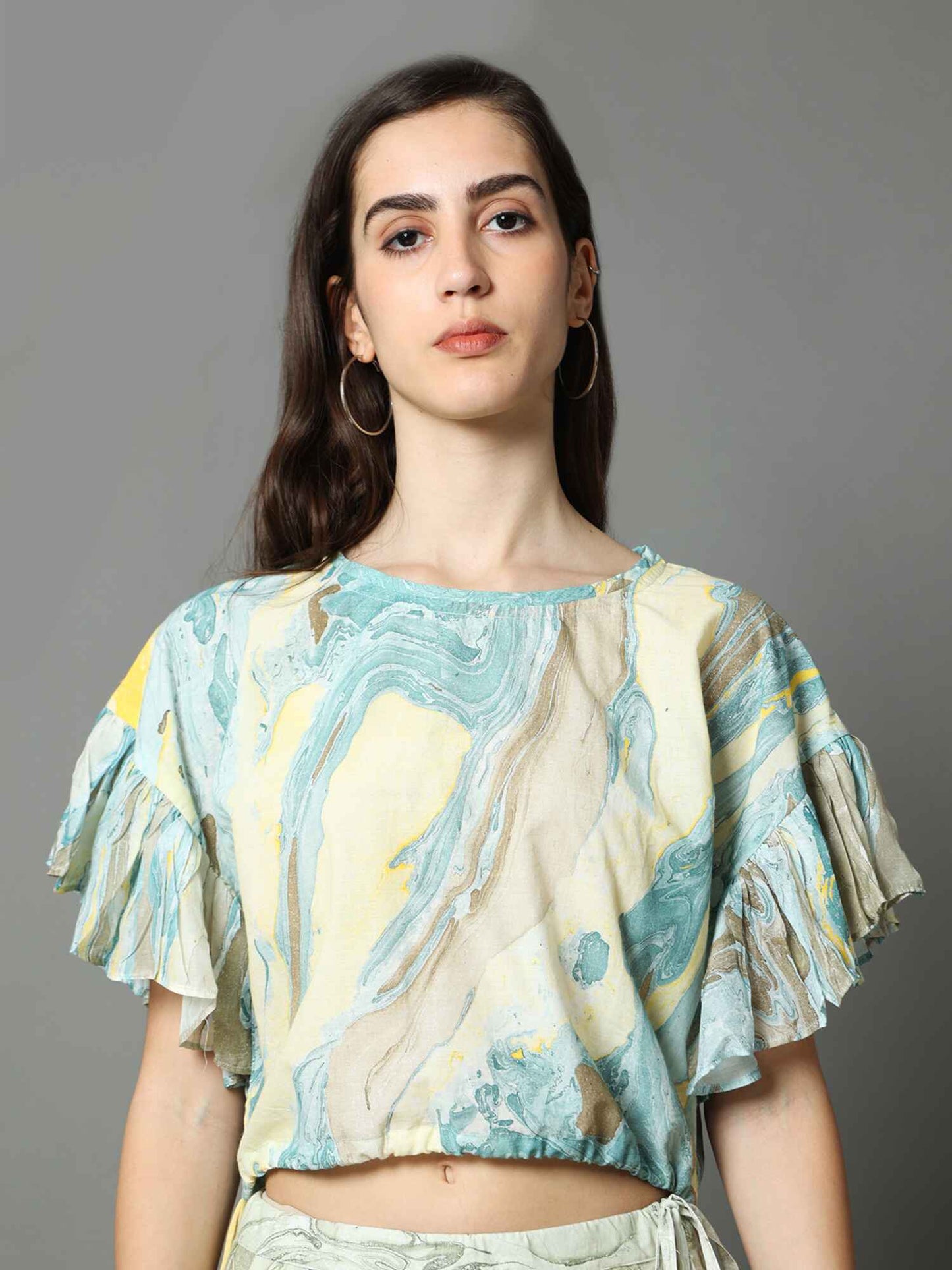 'Moana' Marble-dyed Pure Cotton Frill Top