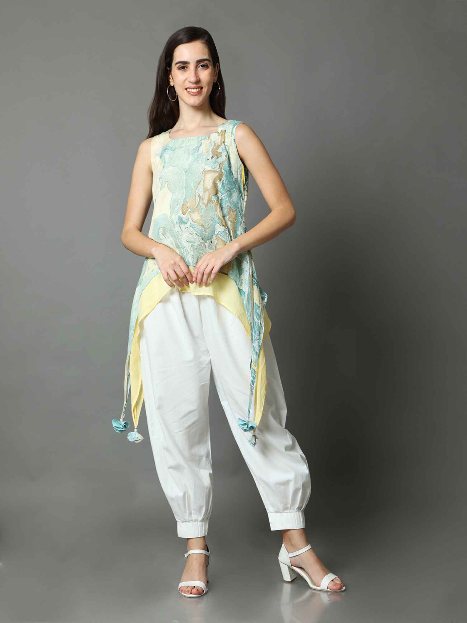 'Ezra' Marble-dyed Marble Vegan Silk Top