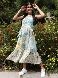 'Isabella' Marble-dyed Vegan Silk Frill Dress
