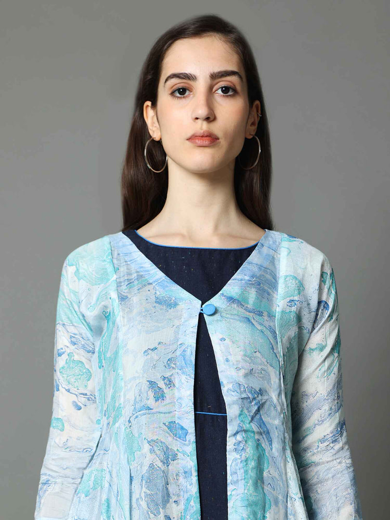 'Mira' Marble-dyed Vegan Silk Overlay (Aquamarine)