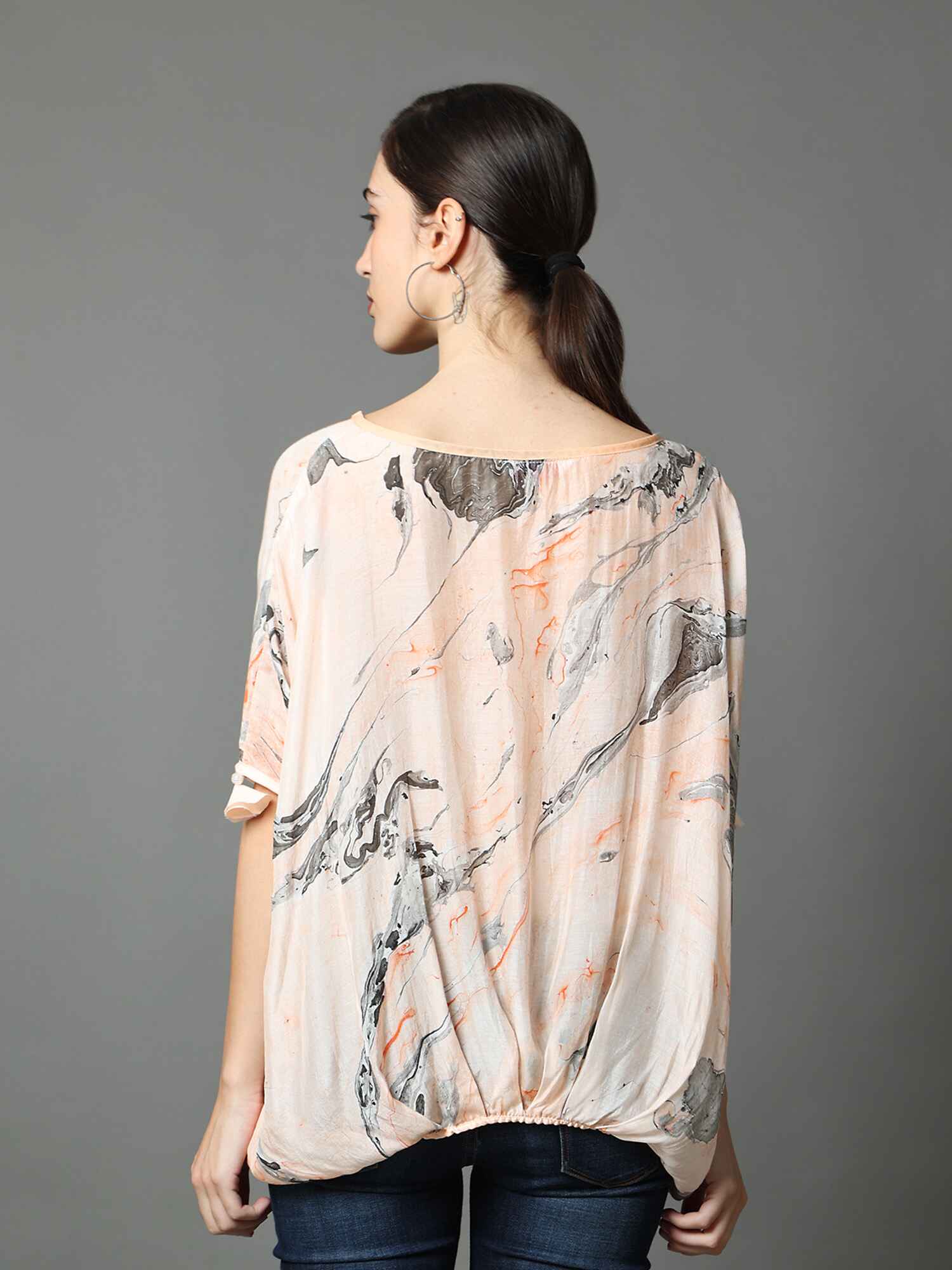 'Isla' Marble-dyed Vegan Silk Balloon Top