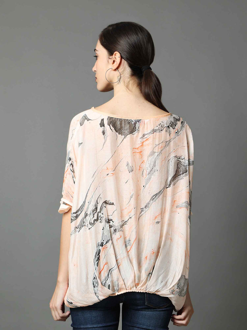 'Isla' Marble-dyed Vegan Silk Balloon Top