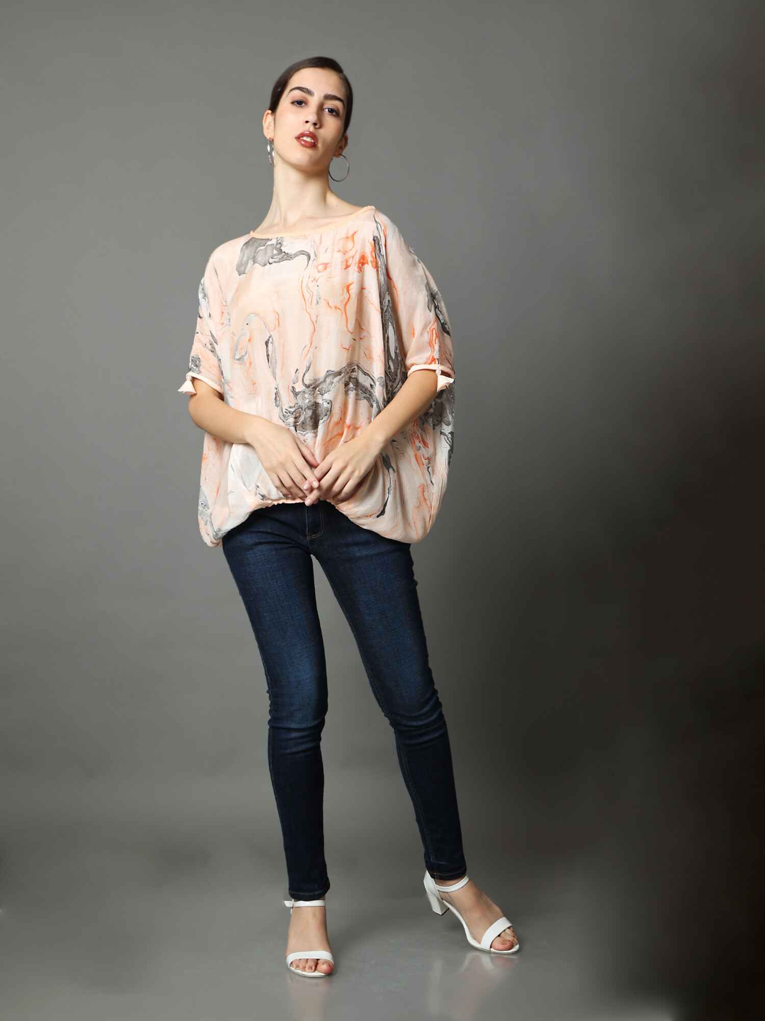 'Isla' Marble-dyed Vegan Silk Balloon Top