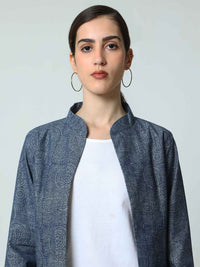 'Elora' Hand Blockprinted Pure Cotton Denim Jacket