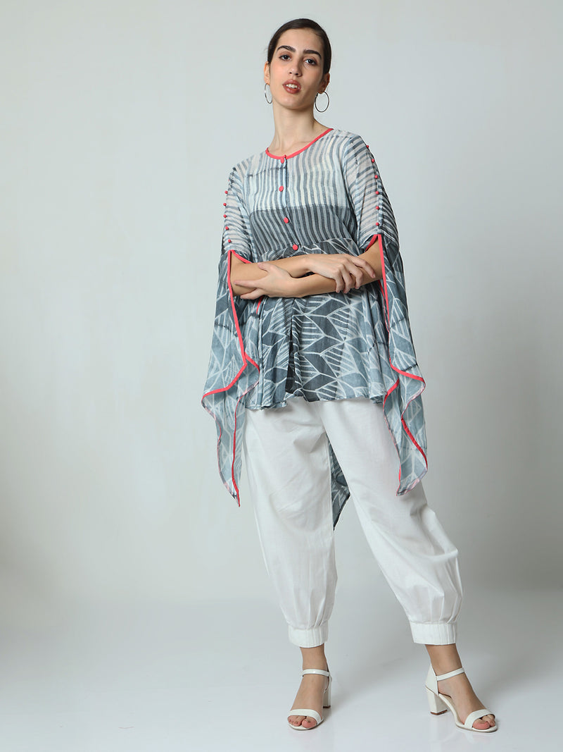'Sophie' Hand-dyed Shibori Vegan Silk Top with Butterfly Sleeves