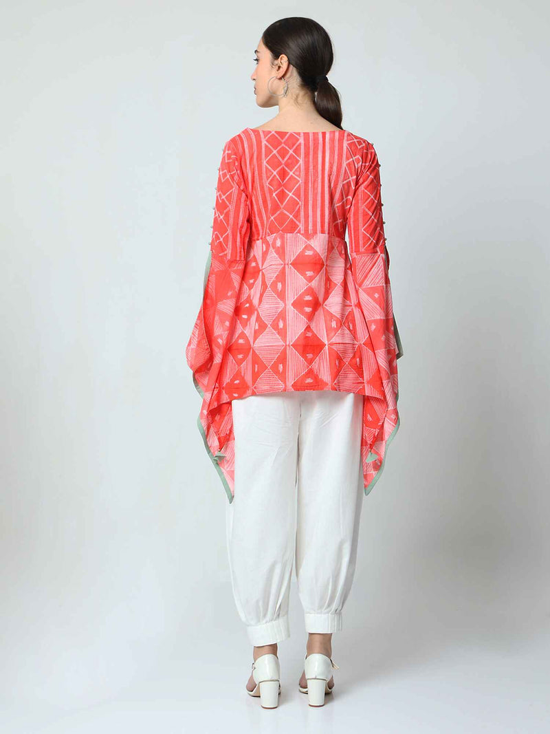 'Rumi' Hand-dyed Shibori Pure Cotton Top with Butterfly Sleeves