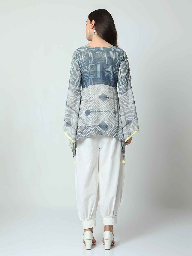 'Dove' Hand-dyed Shibori Vegan Silk Top with Butterfly Sleeves