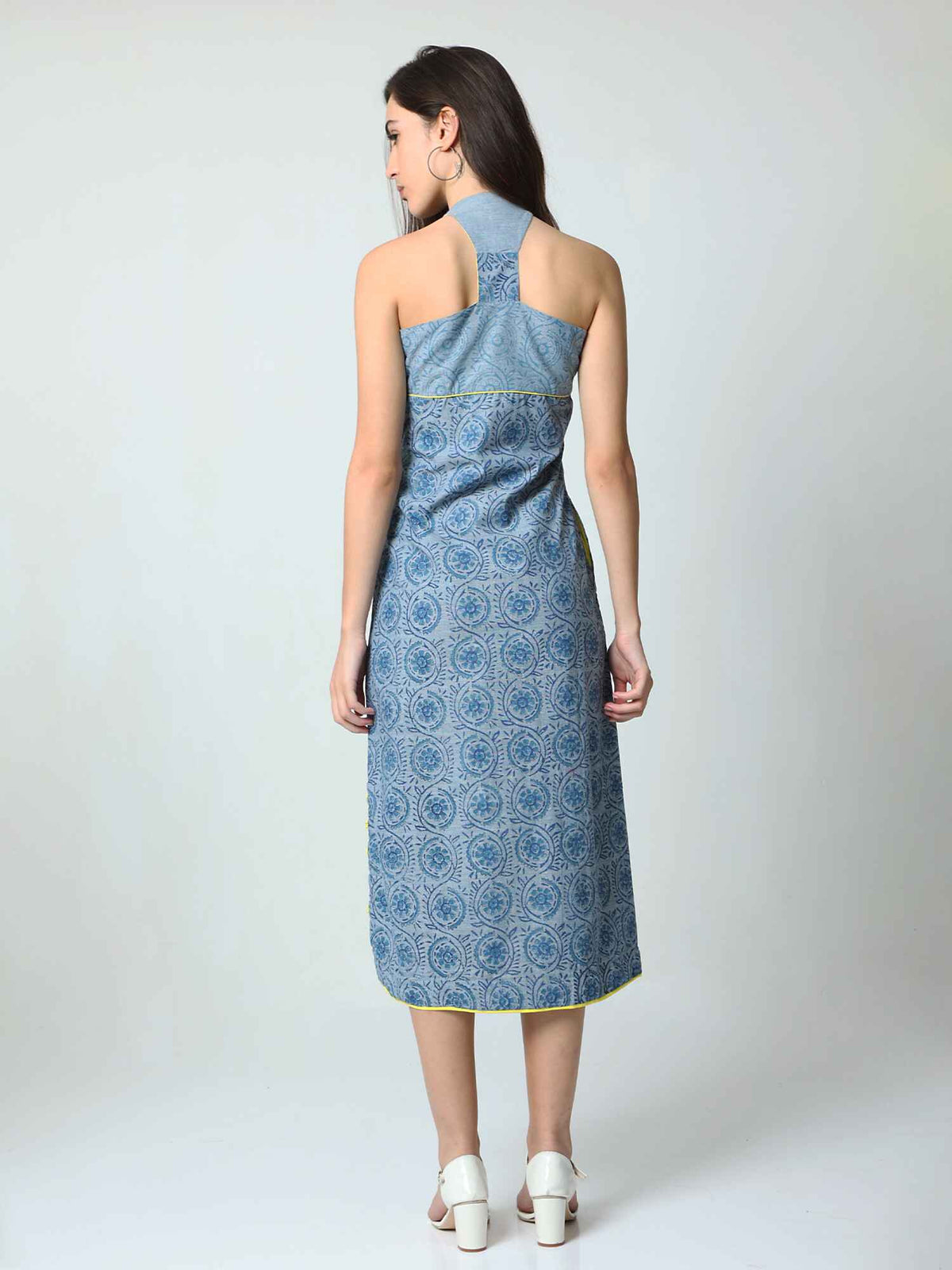 'Zuri' Racer-back Hand Block-printed Pure Cotton Dress