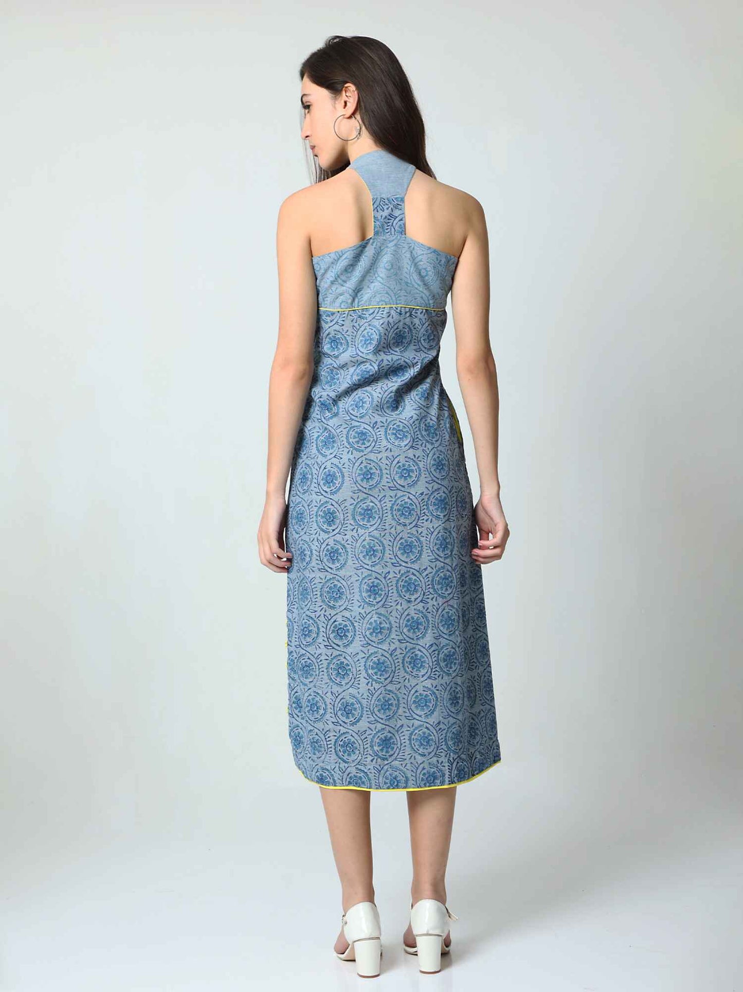 'Zuri' Racer-back Hand Block-printed Pure Cotton Dress