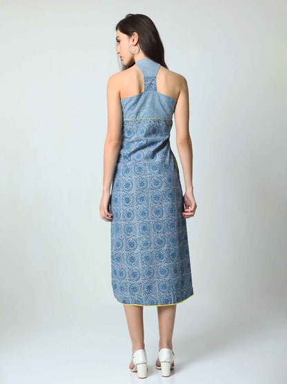 'Zuri' Racer-back Hand Block-printed Pure Cotton Dress