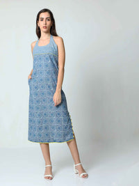 'Zuri' Racer-back Hand Block-printed Pure Cotton Dress