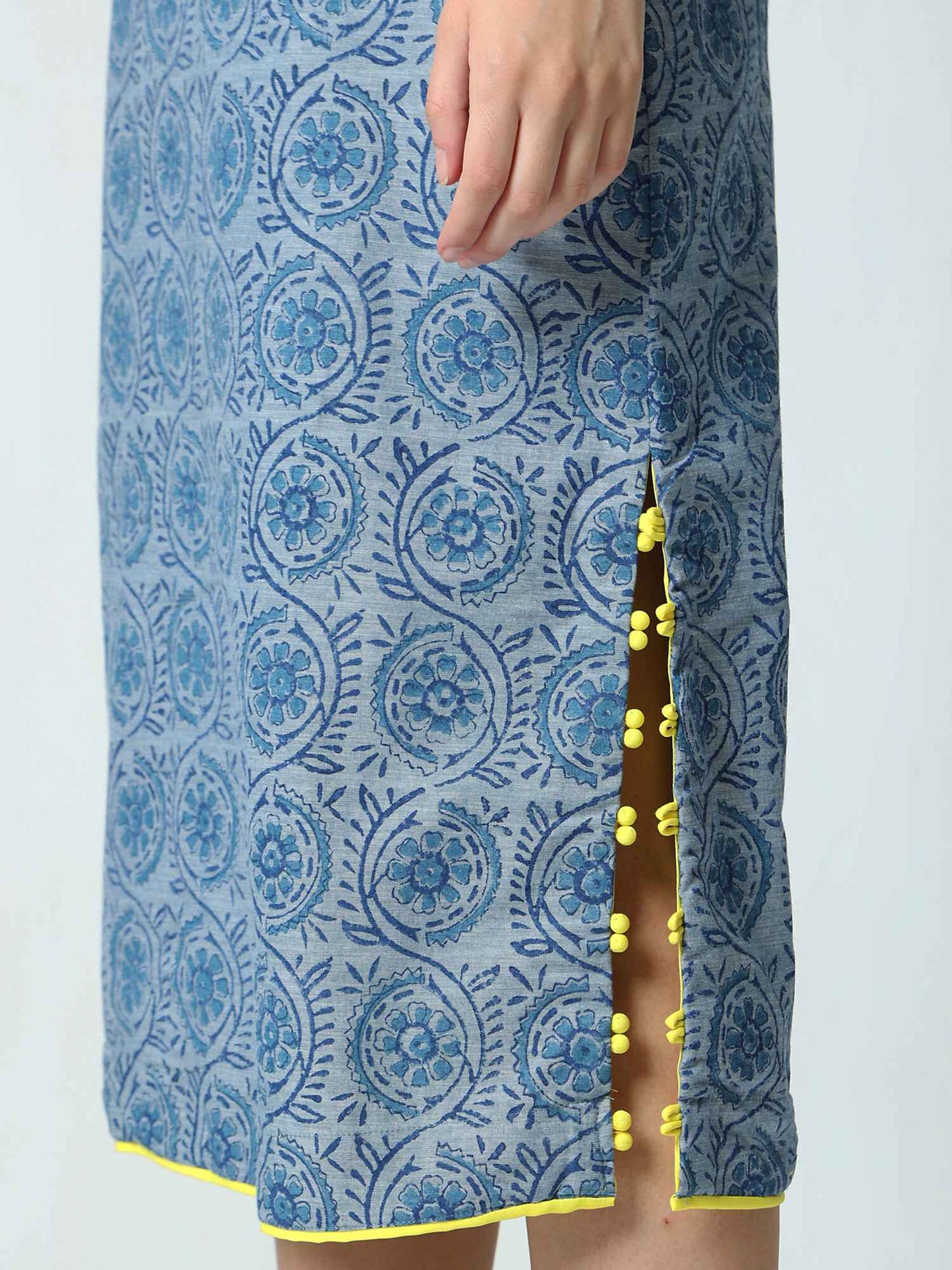 'Zuri' Racer-back Hand Block-printed Pure Cotton Dress