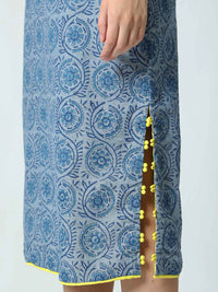 'Zuri' Racer-back Hand Block-printed Pure Cotton Dress