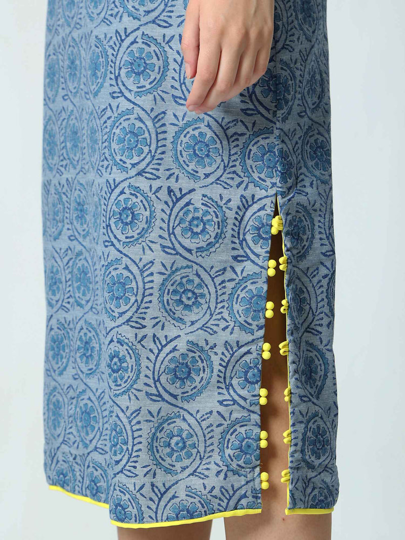 'Zuri' Racer-back Hand Block-printed Pure Cotton Dress