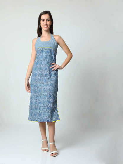 'Zuri' Racer-back Hand Block-printed Pure Cotton Dress