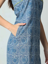 'Zuri' Racer-back Hand Block-printed Pure Cotton Dress