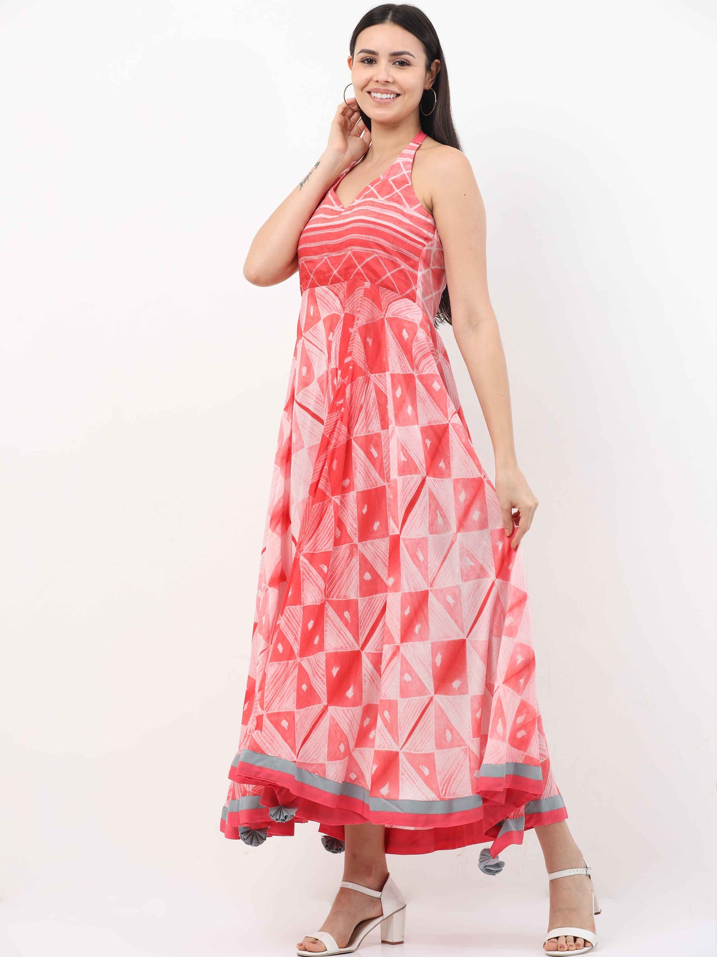 'Amyra' Hand-dyed Shibori Vegan Silk Halter Dress