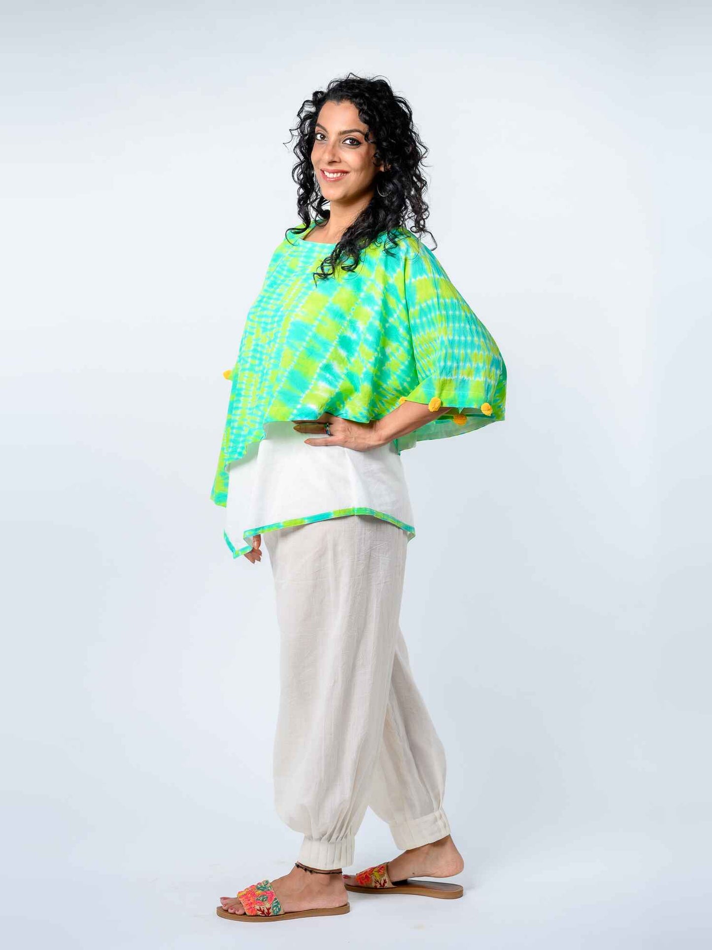 'Anastasia' Hand-dyed Shibori Pure Cotton Poncho Top