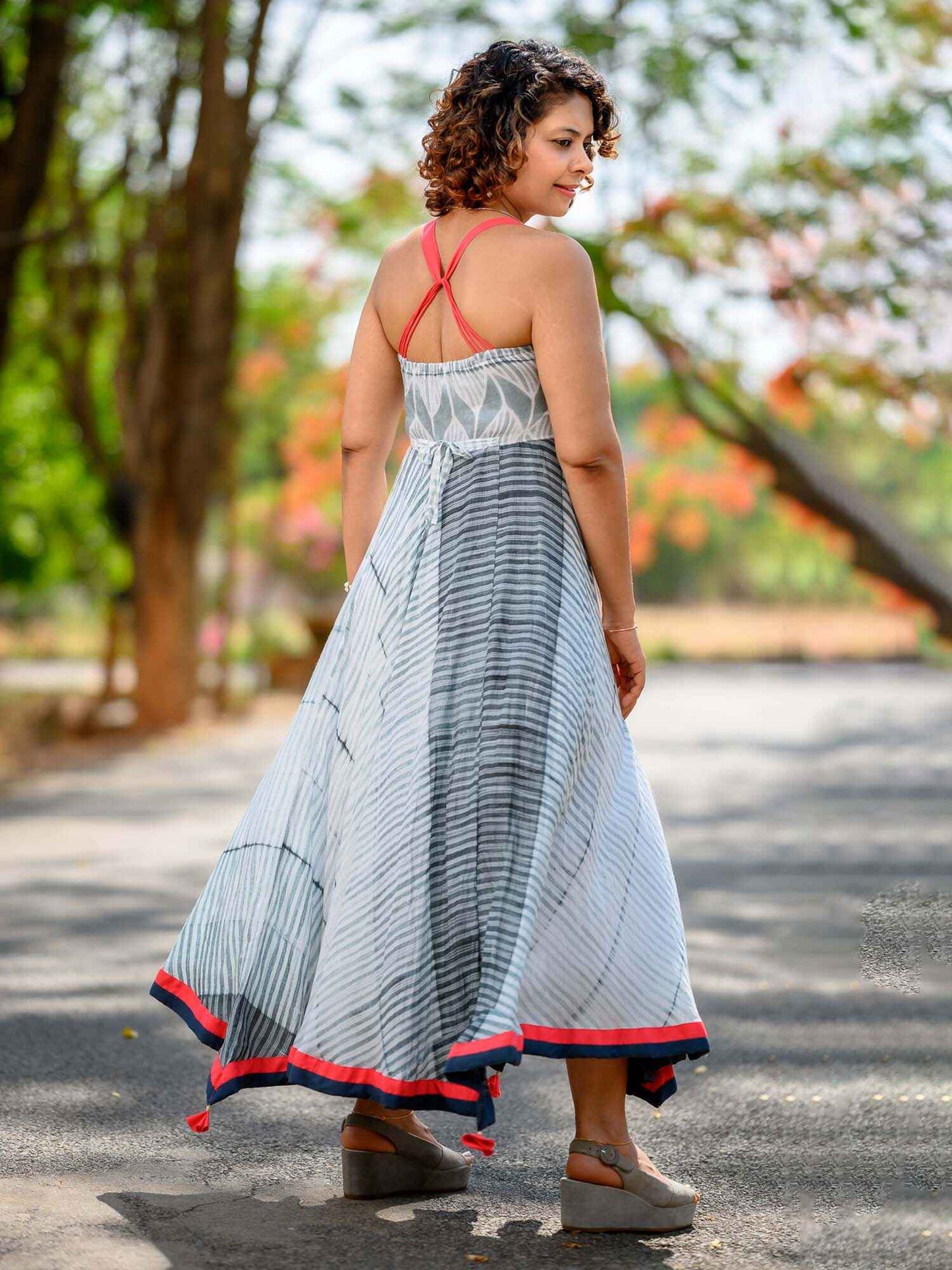 'Sophie' Criss-cross Neck Hand-dyed Shibori Vegan Silk Dress
