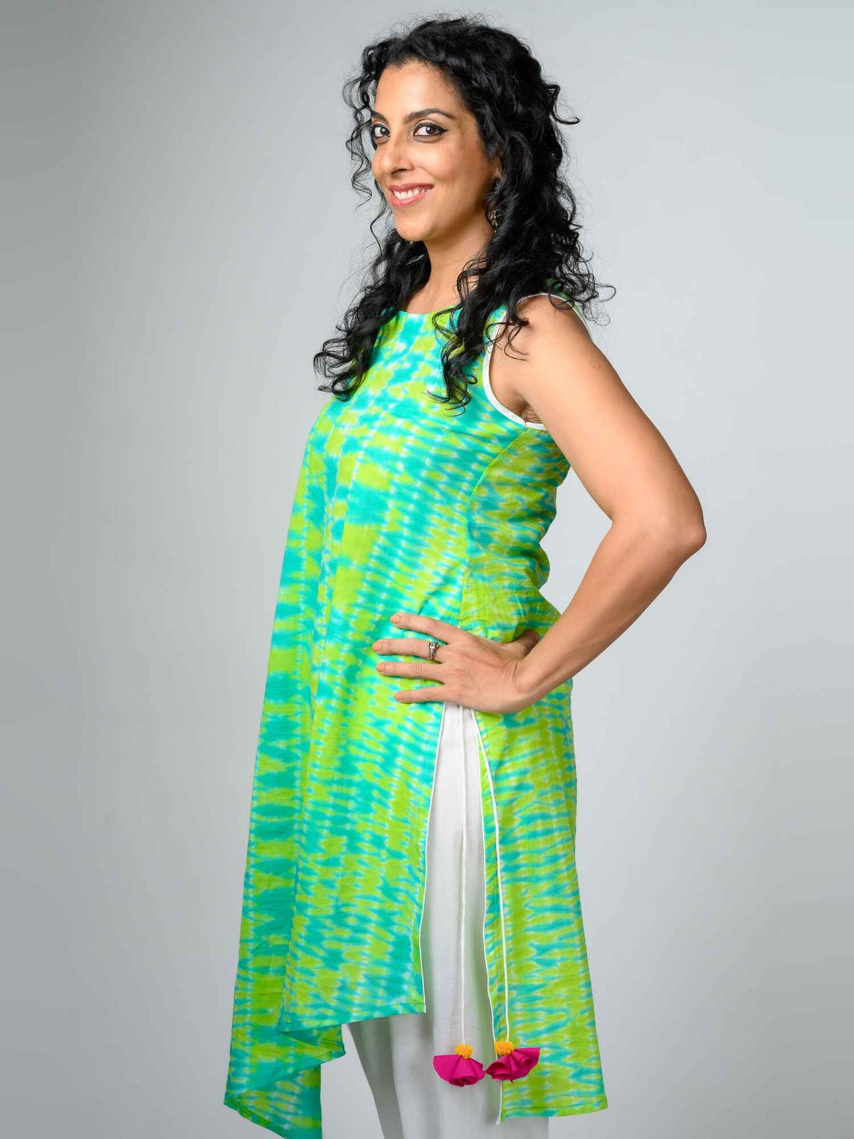'Green Goddess' Hand-dyed Shibori Pure Cotton Tunic