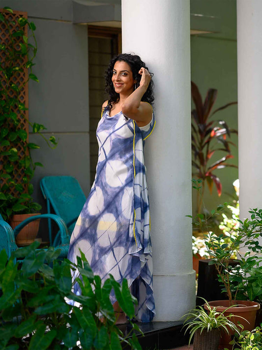 'Neelam' Hand-dyed Shibori Vegan Silk Dress