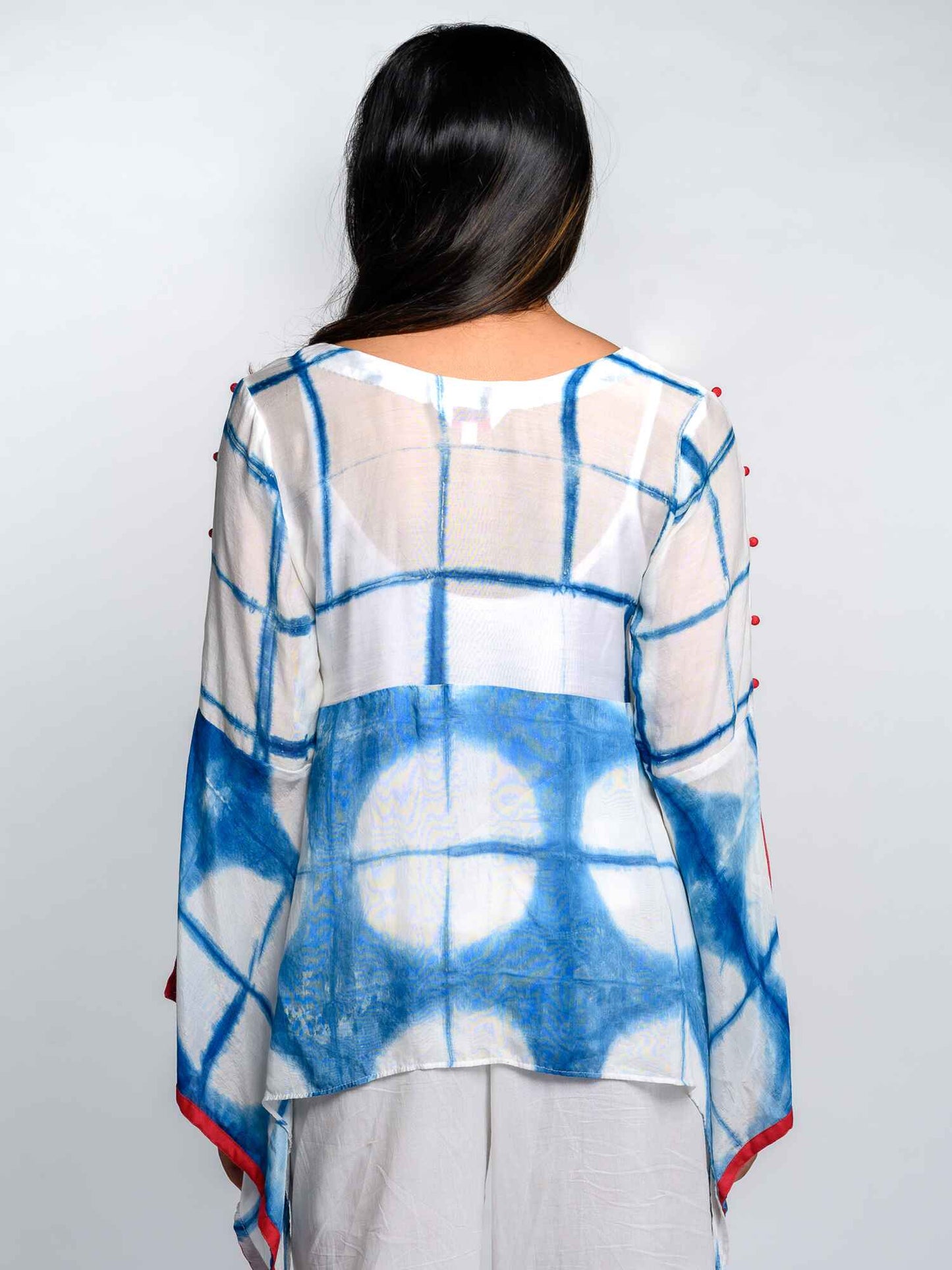 'Ria' Hand-dyed Shibori Vegan Silk Top with Butterly Sleeves