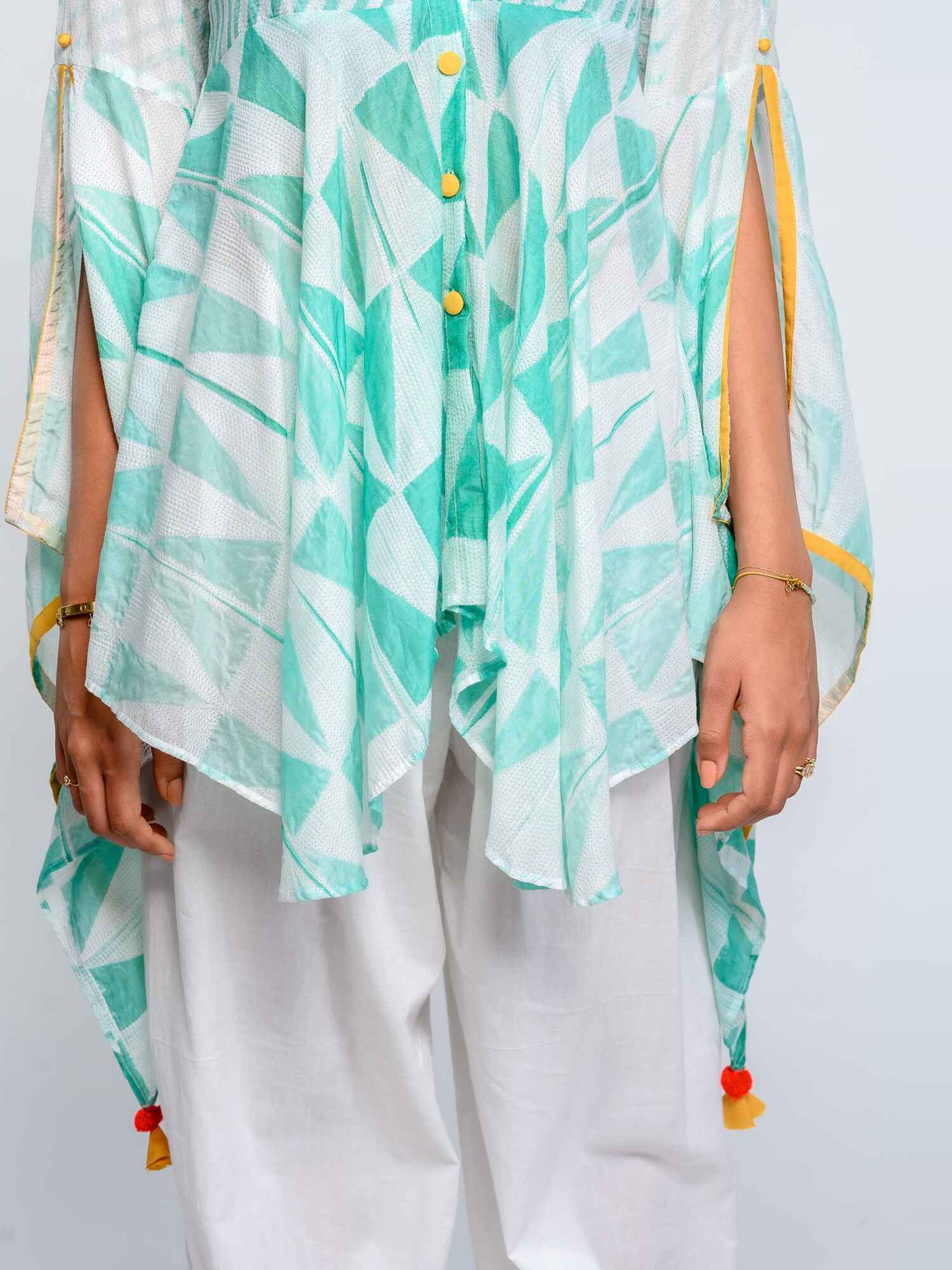 'Sameera' Hand-dyed Shibori Vegan Silk Top with Butterly Sleeves