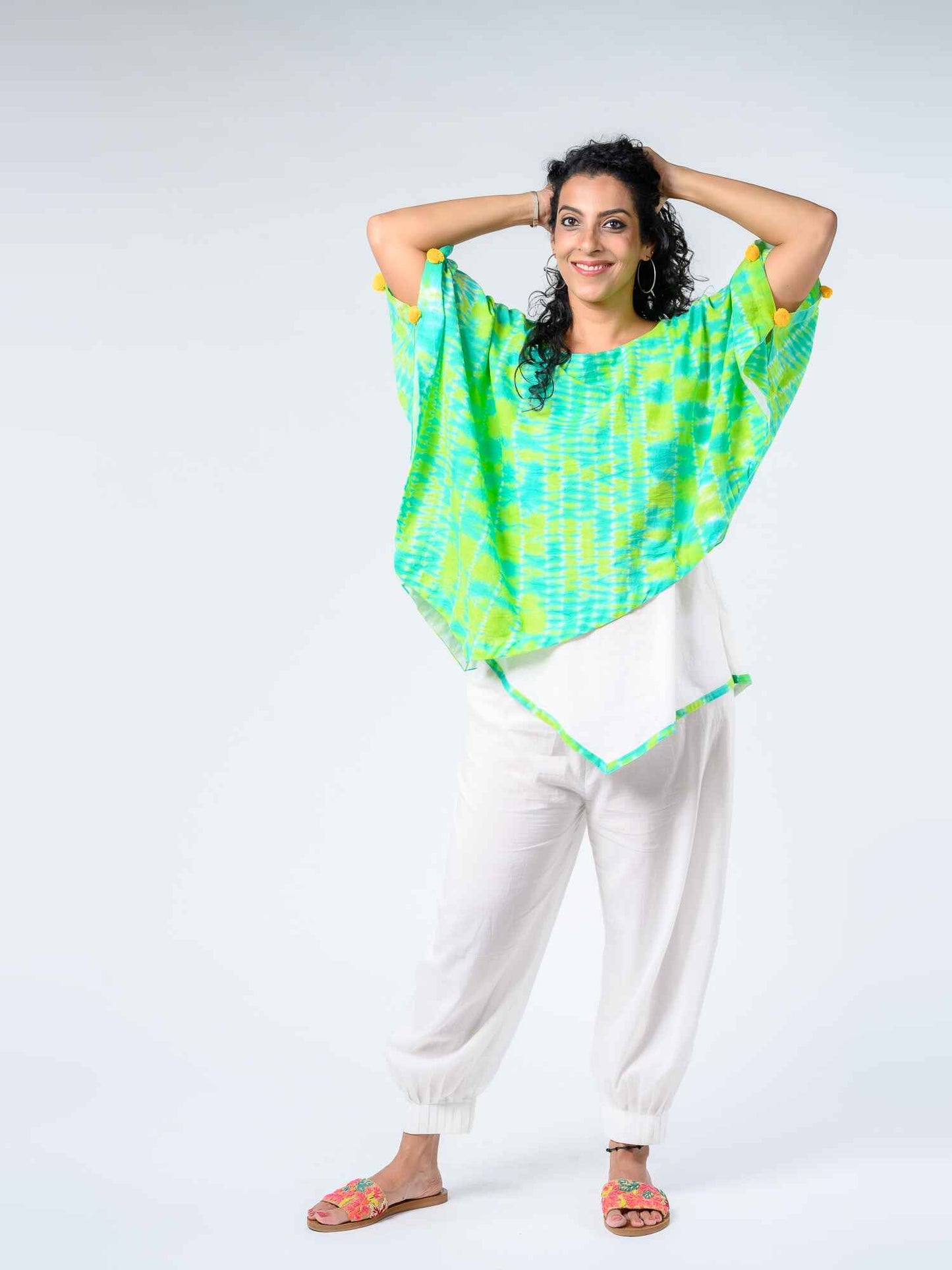 'Anastasia' Hand-dyed Shibori Pure Cotton Poncho Top