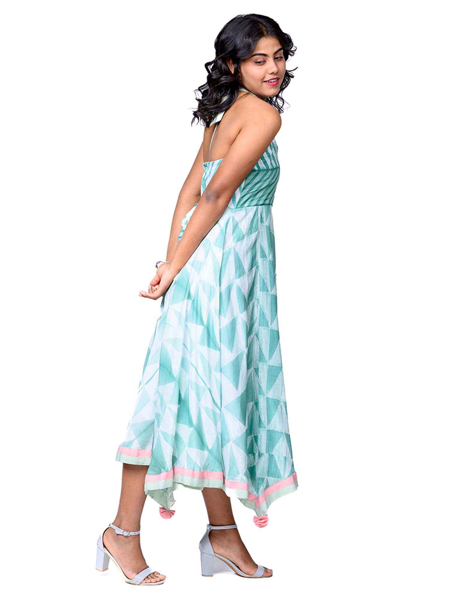 'Kiara' Hand-dyed Shibori Vegan Silk Halter Dress