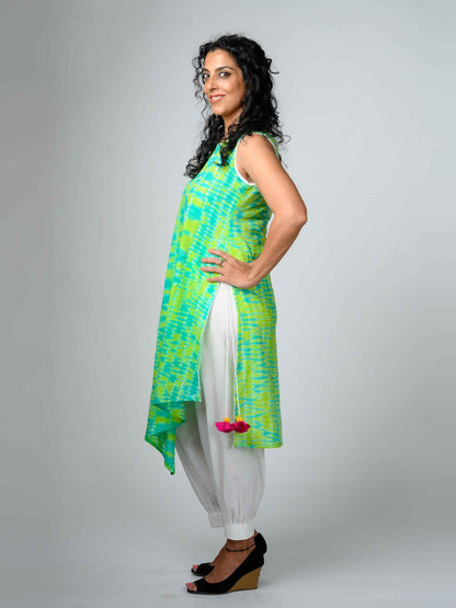 'Green Goddess' Hand-dyed Shibori Pure Cotton Tunic