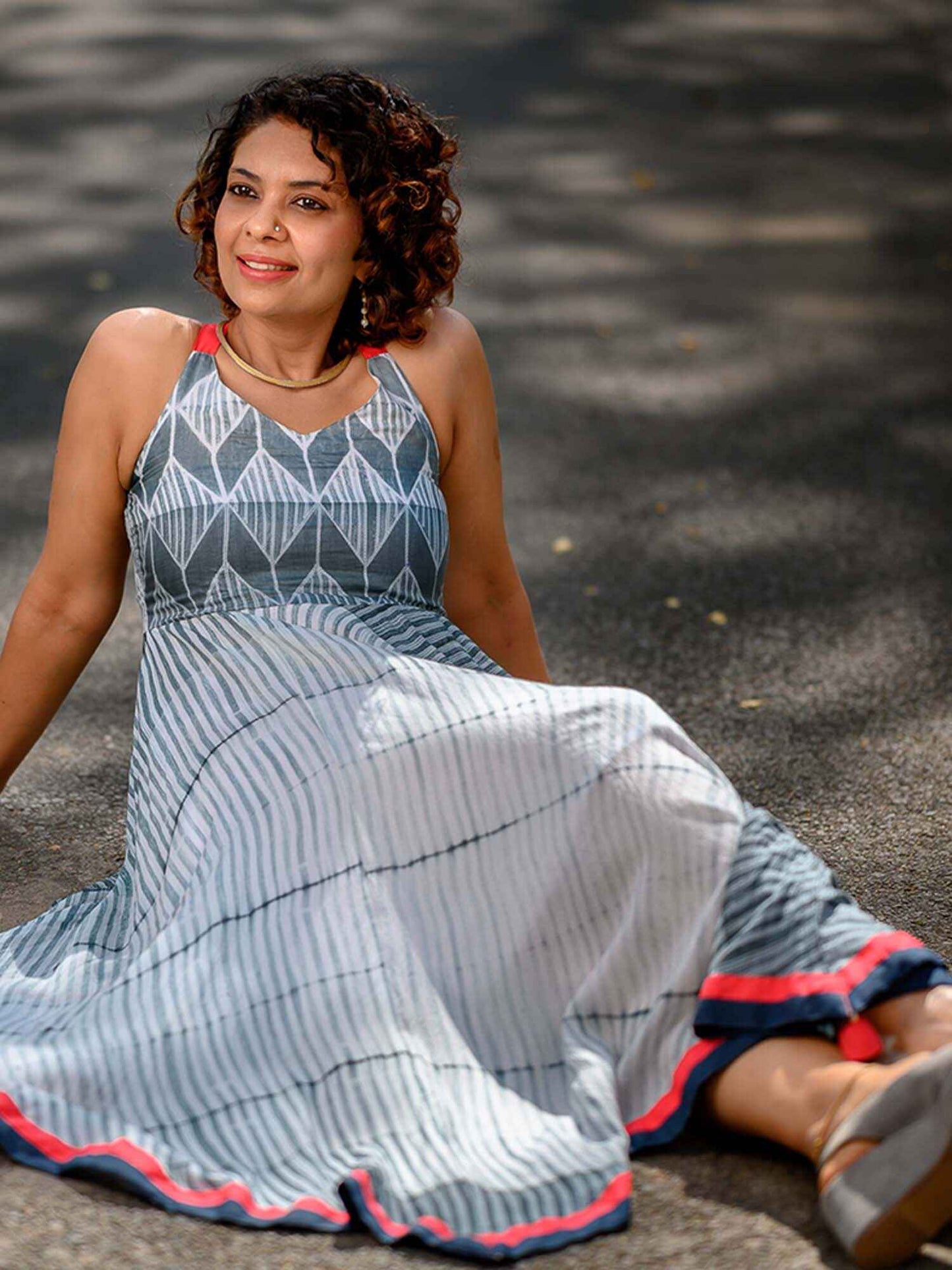 'Sophie' Criss-cross Neck Hand-dyed Shibori Vegan Silk Dress