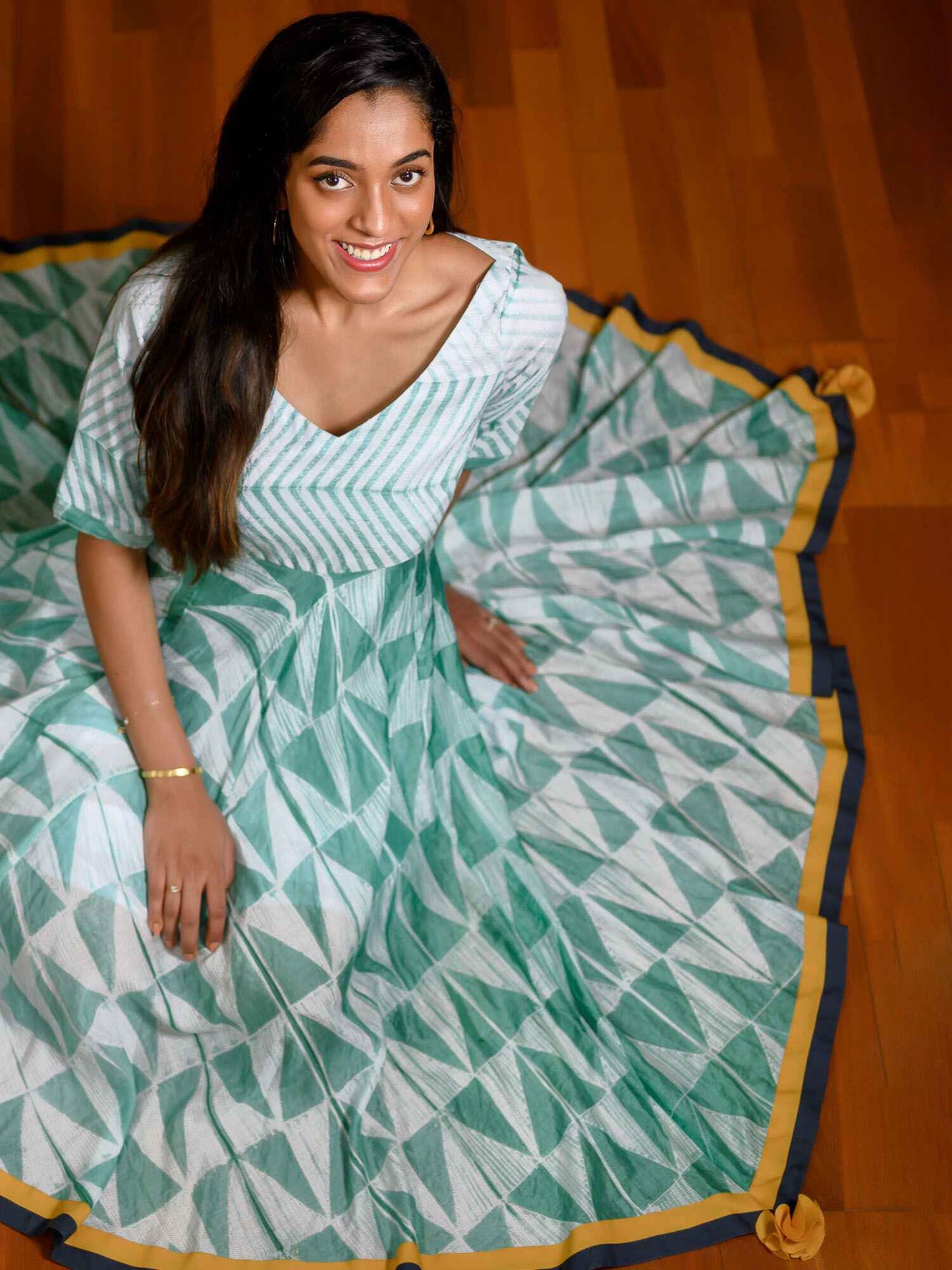 'Azure' Hand-dyed Shibori Vegan Silk Dress