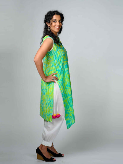 'Green Goddess' Hand-dyed Shibori Pure Cotton Tunic