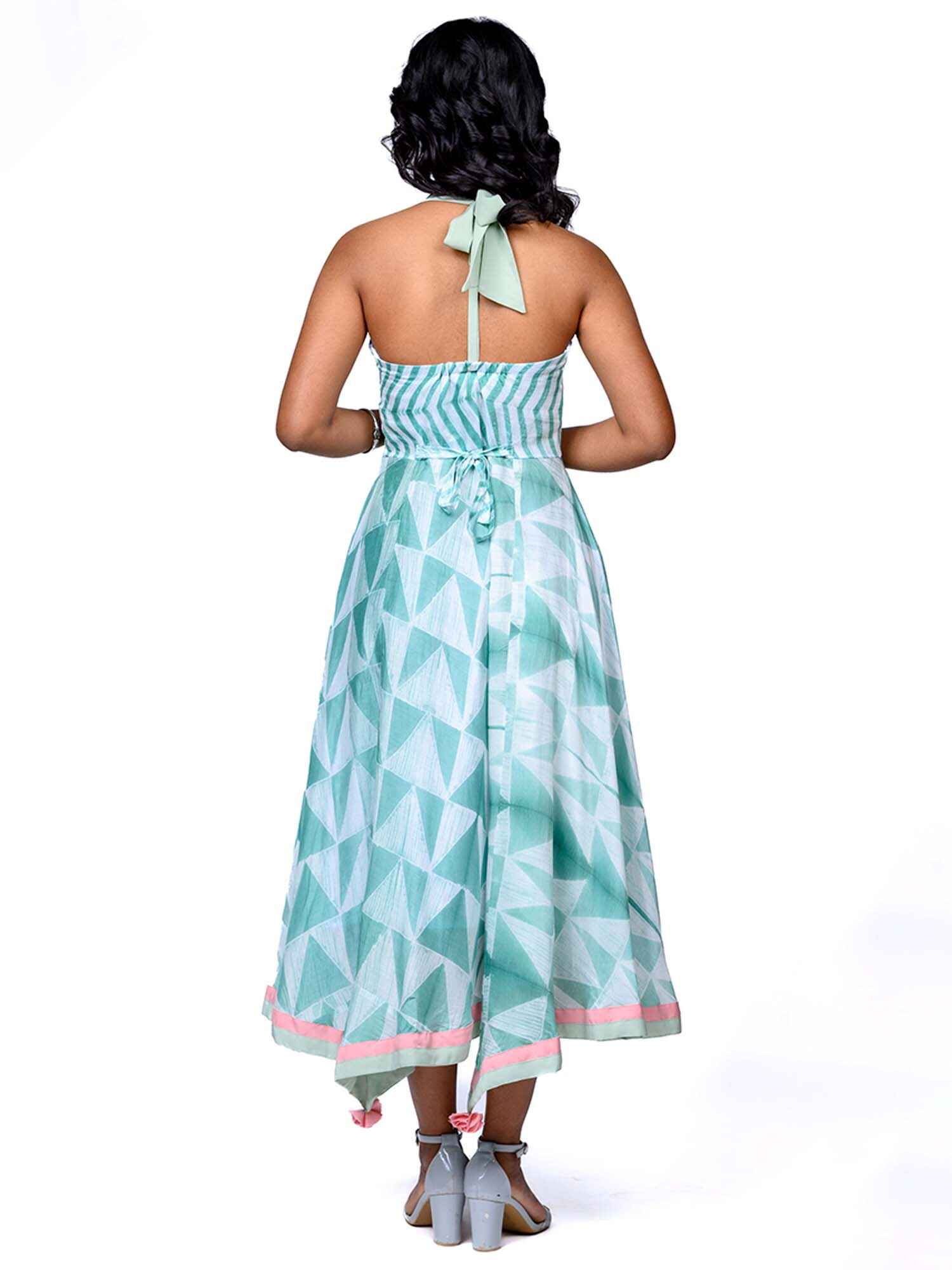 'Kiara' Hand-dyed Shibori Vegan Silk Halter Dress