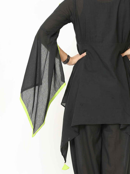 'Midnight Rose' Pure Cotton Top with Butterfly Sleeves