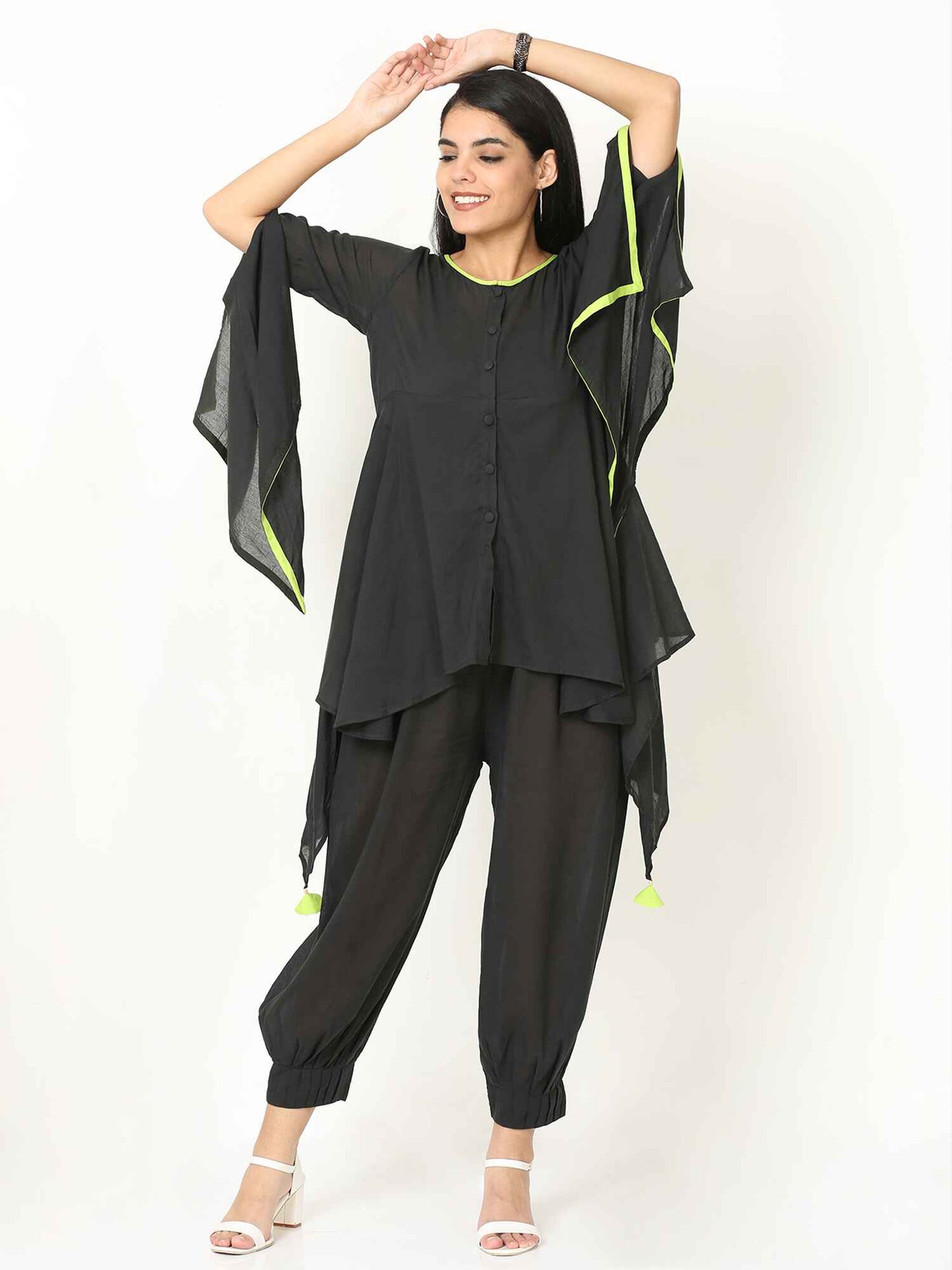 'Midnight Rose' Pure Cotton Top with Butterfly Sleeves