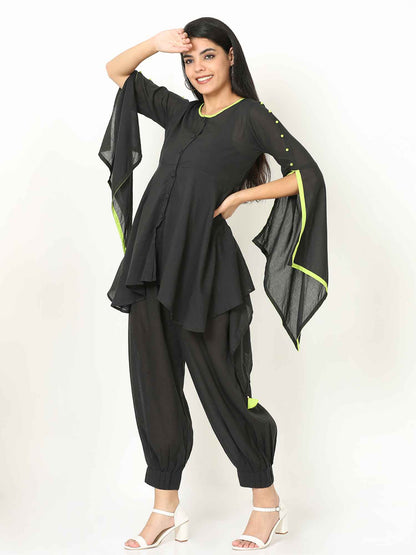 'Midnight Rose' Pure Cotton Top with Butterfly Sleeves