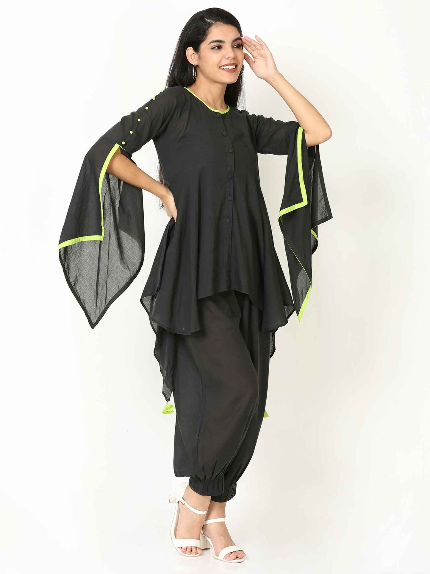 'Midnight Rose' Pure Cotton Top with Butterfly Sleeves