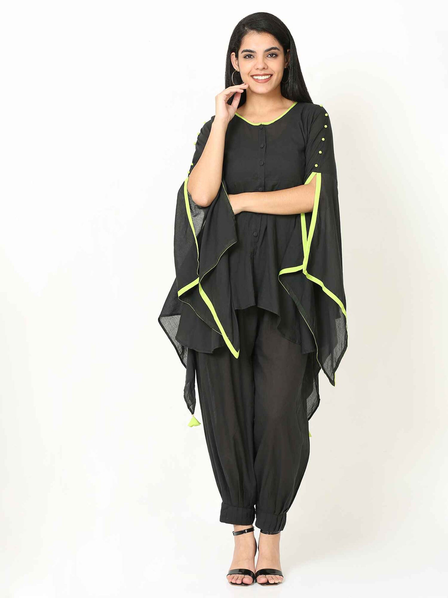 'Midnight Rose' Pure Cotton Top with Butterfly Sleeves