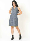 'Faith' Hand Block-printed Pure Cotton Denim Dress