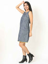 'Faith' Hand Block-printed Pure Cotton Denim Dress