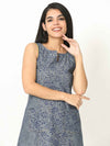 'Faith' Hand Block-printed Pure Cotton Denim Dress