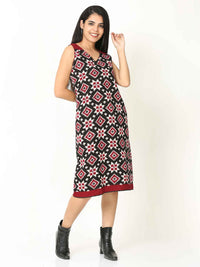 'Rhea' Handwoven Double Ikat Pure Cotton Dress (Red)