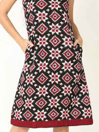 'Rhea' Handwoven Double Ikat Pure Cotton Dress (Red)