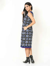 'Rhea' Handwoven Double Ikat Pure Cotton Dress (Blue)