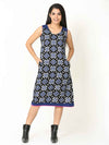 'Rhea' Handwoven Double Ikat Pure Cotton Dress (Blue)